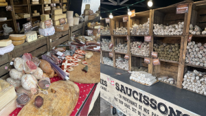 A selection of fresh charcuterie on sale at a French market