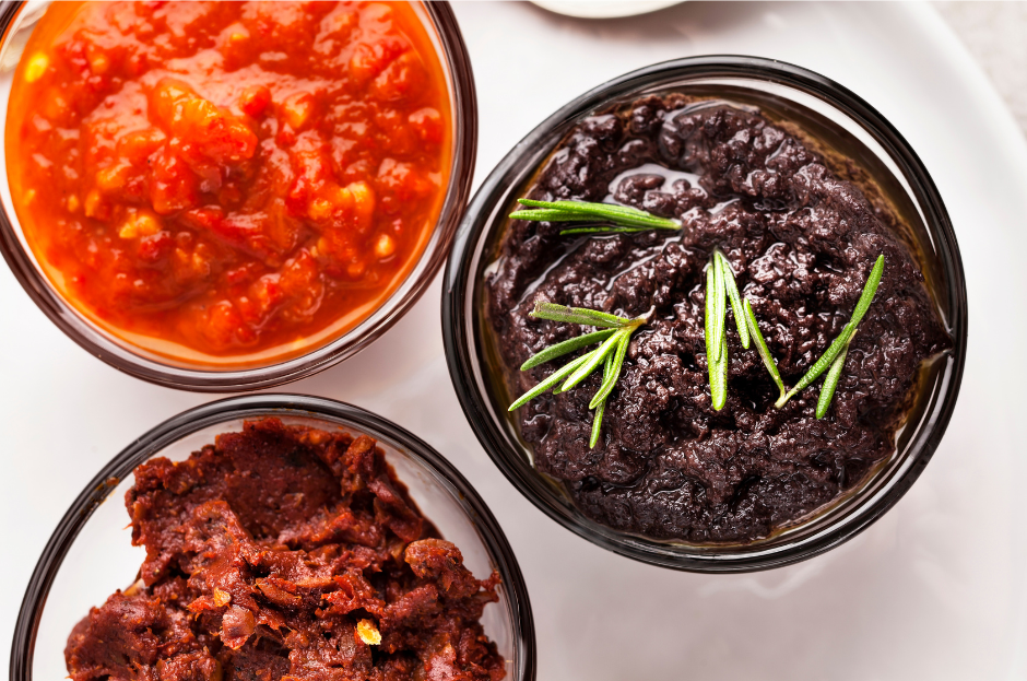 Green, red, and black olive tapenade