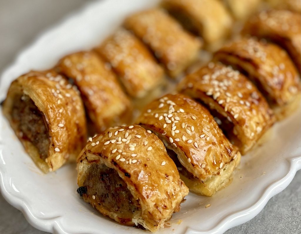 Stilton and cranberry sausage rolls